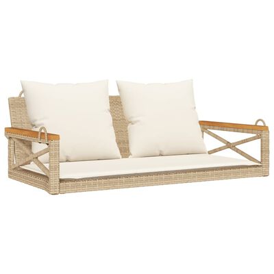 vidaXL Hängebank mit Kissen Beige 109x62x40 cm Poly Rattan