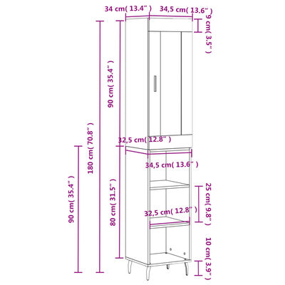 vidaXL Highboard Betongrau 34,5x34x180 cm Holzwerkstoff