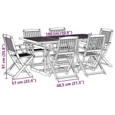 vidaXL 7-tlg. Garten-Essgruppe 180x90x75 cm Massivholz Akazie