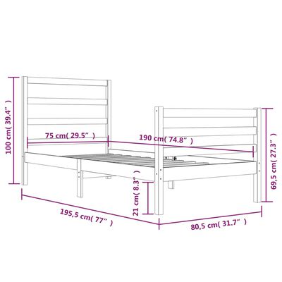 vidaXL Massivholzbett Schwarz Kiefer 75x190 cm