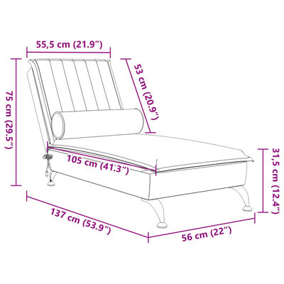 vidaXL Massage-Chaiselongue mit Nackenrolle Weinrot Samt