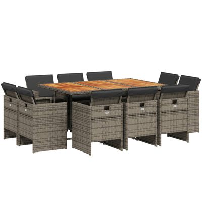 vidaXL 11-tlg. Garten-Essgruppe mit Kissen Grau Poly Rattan