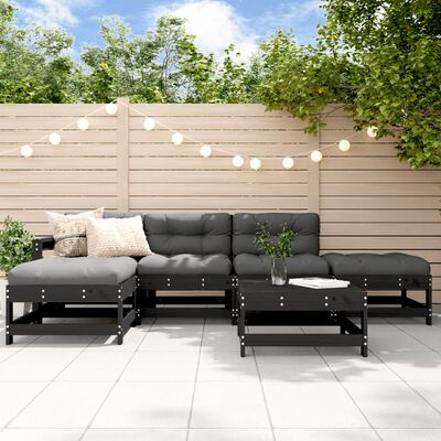 vidaXL 6-tlg. Garten-Lounge-Set mit Kissen Schwarz Massivholz