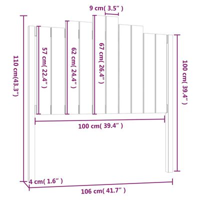 vidaXL Kopfteil Grau 106x4x110cm Massivholz Kiefer