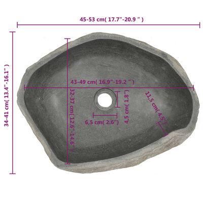 vidaXL Waschbecken Flussstein Oval (45-53)x(34-41) cm