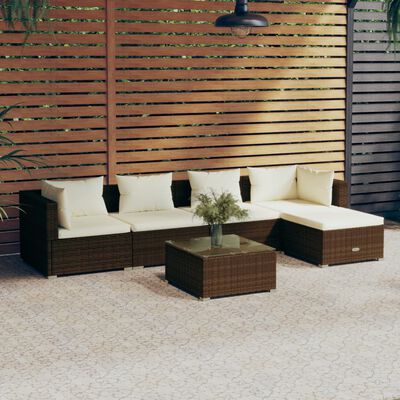 vidaXL 6-tlg. Garten-Lounge-Set mit Kissen Poly Rattan Braun