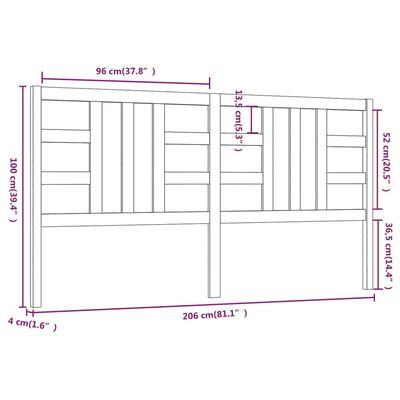 vidaXL Kopfteil Honigbraun 206x4x100 cm Massivholz Kiefer