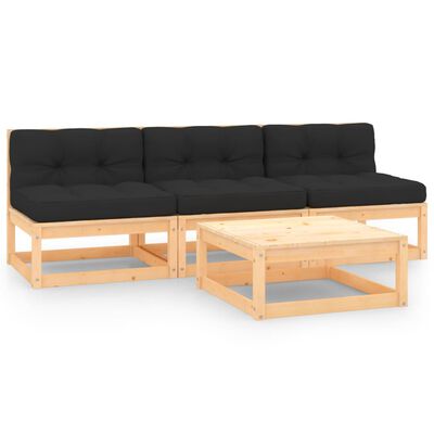 vidaXL 4-tlg. Garten-Lounge-Set mit Kissen Massivholz Kiefer