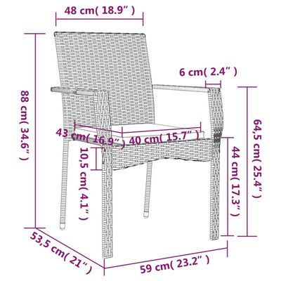 vidaXL 3-tlg. Garten-Essgruppe mit Kissen Schwarz und Grau Poly Rattan