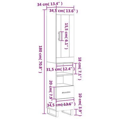 vidaXL Highboard Räuchereiche 34,5x34x180 cm Holzwerkstoff