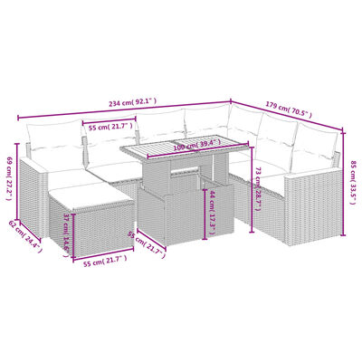 vidaXL 8-tlg. Garten-Sofagarnitur mit Kissen Schwarz Poly Rattan