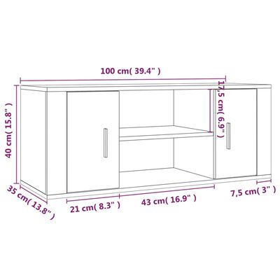 vidaXL TV-Schrank Grau Sonoma 100x35x40 cm Holzwerkstoff