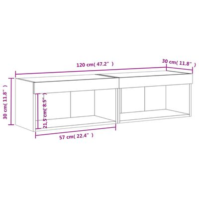 vidaXL TV-Schränke mit LED-Leuchten 2 Stk. Weiß 60x30x30 cm