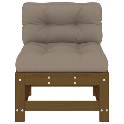 vidaXL Mittelsofa mit Kissen Honigbraun Massivholz Kiefer