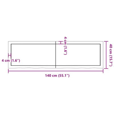 vidaXL Waschtischplatte 140x40x(2-6) cm Massivholz Unbehandelt