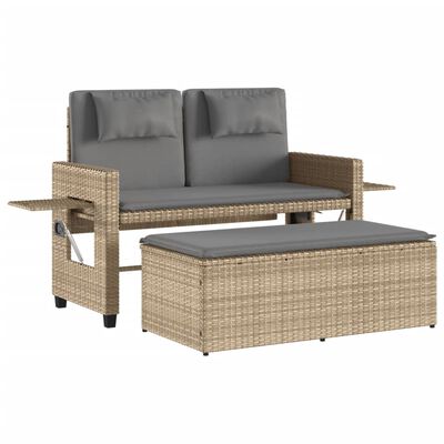 vidaXL Gartenbank Verstellbar mit Kissen Beige Poly Rattan