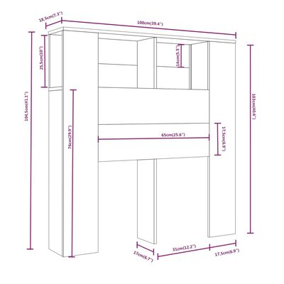 vidaXL Kopfteil mit Ablagen Sonoma-Eiche 100x18,5x104,5 cm