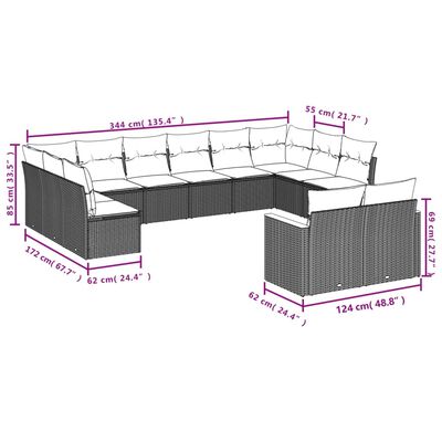 vidaXL 13-tlg. Garten-Sofagarnitur mit Kissen Beige Poly Rattan