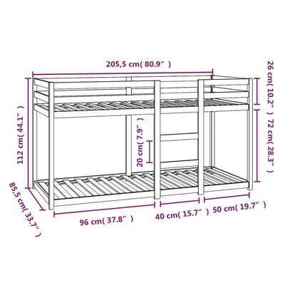 vidaXL Etagenbett Schwarz 80x200 cm Massivholz Kiefer