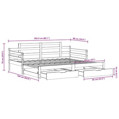 vidaXL Tagesbett Ausziehbar mit Schubladen Weiß 80x200 cm Kiefernholz