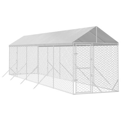 vidaXL Outdoor-Hundezwinger mit Dach Silbern 2x10x2,5 m Stahl Verzinkt