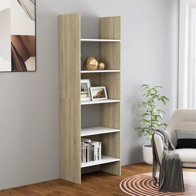 vidaXL Bücherregal Weiß und Sonoma-Eiche 60x35x180 cm Holzwerkstoff