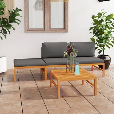 vidaXL 4-tlg. Garten-Lounge-Set mit Grauen Kissen Massivholz Teak