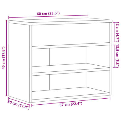 vidaXL Schuhbank Betongrau 60x30x45 cm Holzwerkstoff