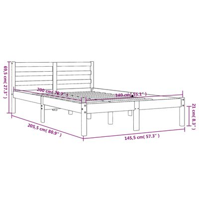 vidaXL Massivholzbett ohne Matratze Wachsbraun 140x200 cm Kiefernholz