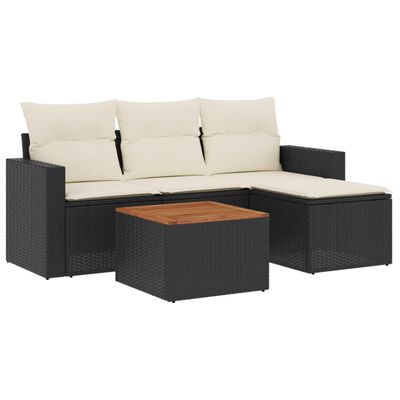 vidaXL 5-tlg. Garten-Sofagarnitur mit Kissen Schwarz Poly Rattan