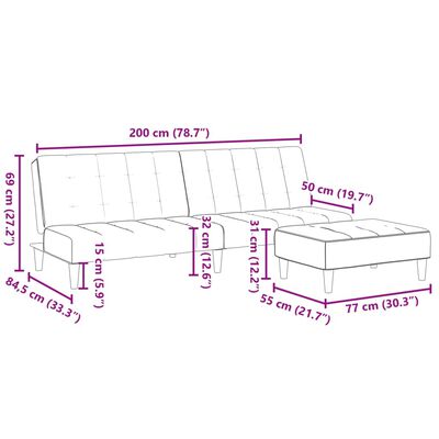 vidaXL Schlafsofa 2-Sitzer mit Fußhocker Hellgrau Samt