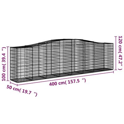 vidaXL Gabionen mit Hochbogen 2 Stk. 400x50x100/120cm Verzinktes Eisen