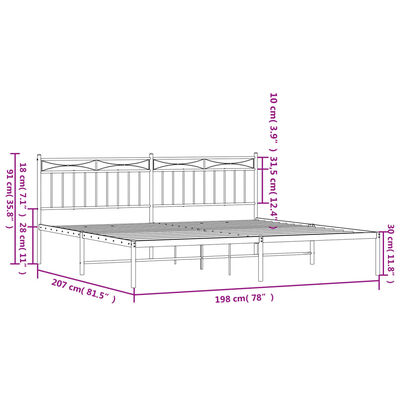 vidaXL Bettgestell mit Kopfteil Metall Weiß 193x203 cm