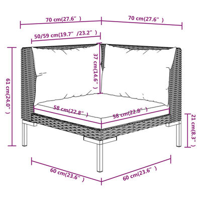 vidaXL 7-tlg. Garten-Lounge-Set mit Kissen Poly Rattan Dunkelgrau