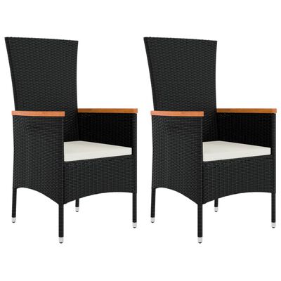 vidaXL 3-tlg. Garten-Lounge-Set Schwarz Poly Rattan Massivholz Akazie