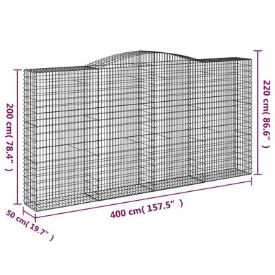 vidaXL Gabionen mit Hochbogen 6 Stk. 400x50x200/220cm Verzinktes Eisen