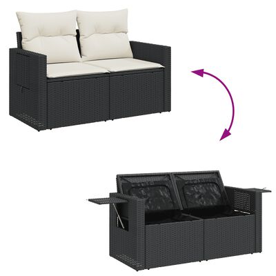 vidaXL 7-tlg. Garten-Sofagarnitur mit Kissen Schwarz Poly Rattan