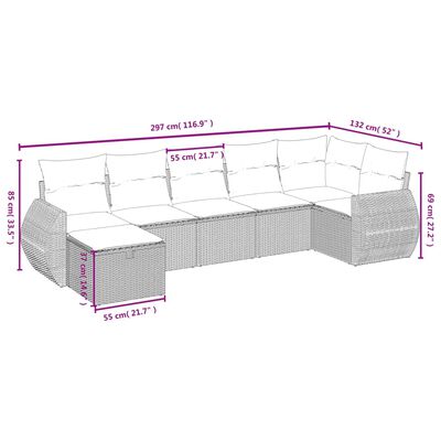 vidaXL 7-tlg. Garten-Sofagarnitur mit Kissen Schwarz Poly Rattan