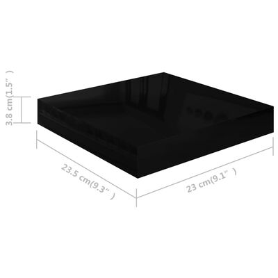 vidaXL Schweberegale 4 Stk. Hochglanz-Schwarz 23x23,5x3,8 cm MDF