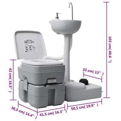 vidaXL Tragbare Campingtoilette mit Waschbecken und Wasserbehälter