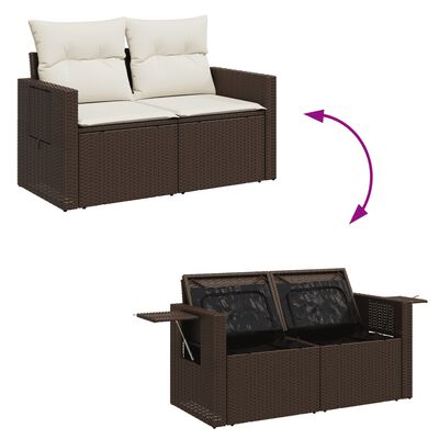 vidaXL 7-tlg. Garten-Sofagarnitur mit Kissen Braun Poly Rattan