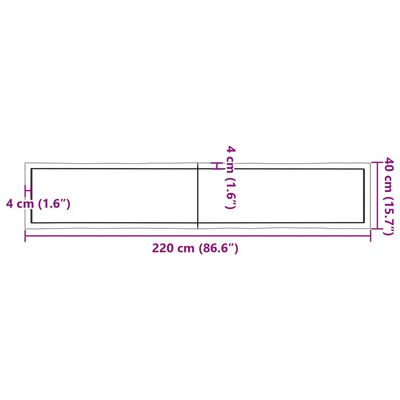 vidaXL Tischplatte 220x40x(2-6) cm Massivholz Behandelt Baumkante