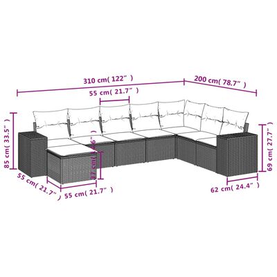 vidaXL 8-tlg. Garten-Sofagarnitur mit Kissen Schwarz Poly Rattan