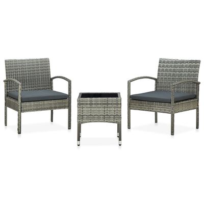 vidaXL 3-tlg. Bistro-Set mit Sitzkissen Poly Rattan Grau