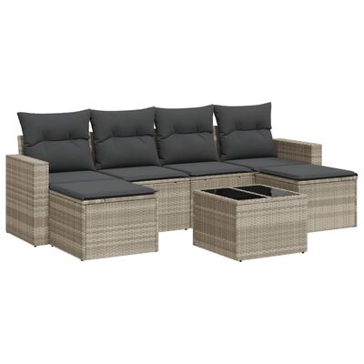 vidaXL 7-tlg. Garten-Sofagarnitur mit Kissen Hellgrau Poly Rattan