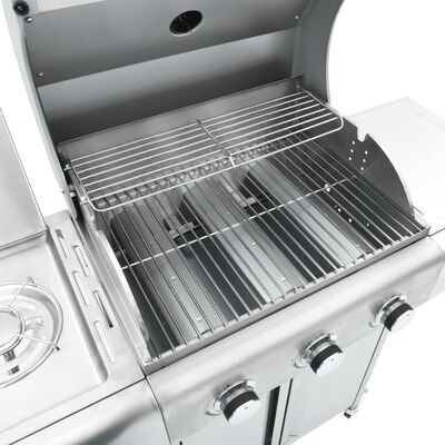 vidaXL Gasgrill mit 4 Flammen Silbern Edelstahl