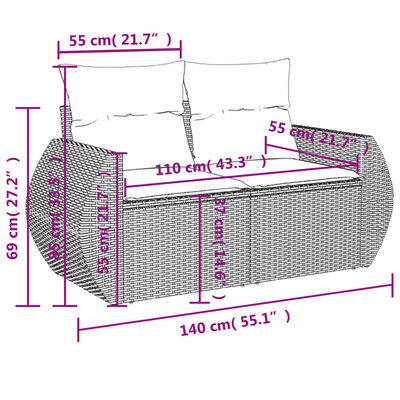 vidaXL 9-tlg. Garten-Sofagarnitur mit Kissen Grau Poly Rattan