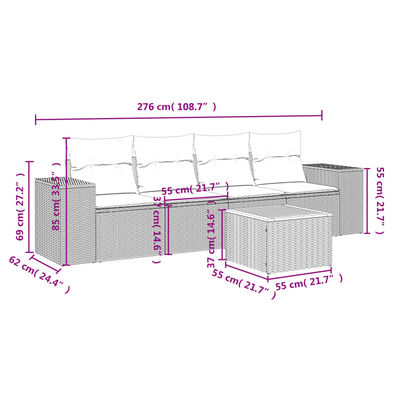 vidaXL 5-tlg. Garten-Sofagarnitur mit Kissen Beige Poly Rattan