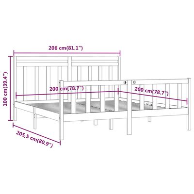 vidaXL Massivholzbett Schwarz Kiefer 200x200 cm