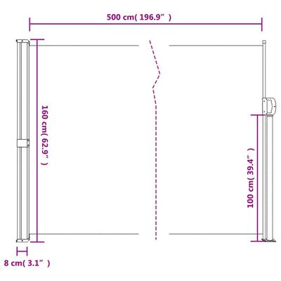 vidaXL Seitenmarkise Ausziehbar Terrakottarot 160x500 cm